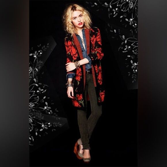 Free People Flower Power Longline Cardigan Sweater alpaca wool acrylic blend - Picture 1 of 10